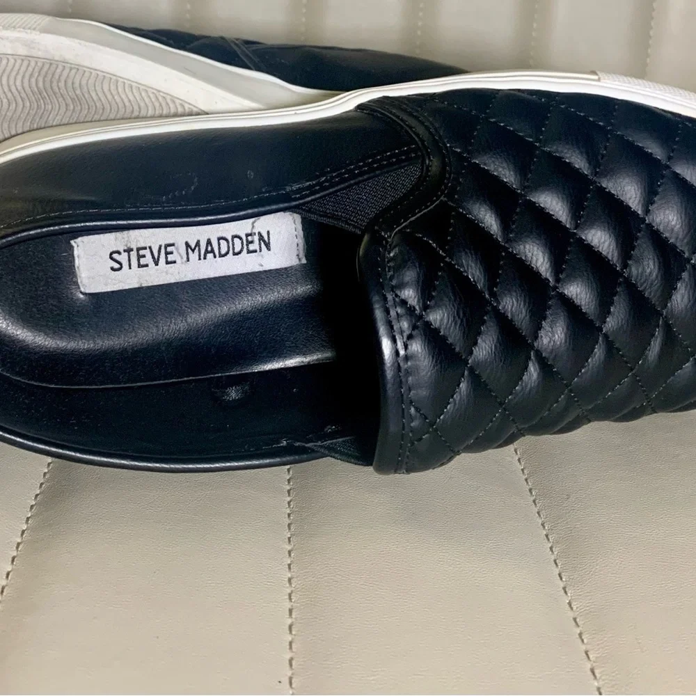 Steve Madden Eccentricq Quilted Shoes Womens Sz‎ 9 M Black Slip on Sneakers